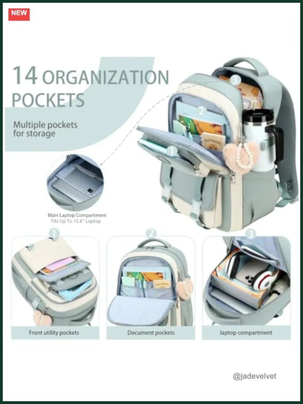 Cute Student Bookbag Fits 15.6 Inch Laptop Backpack with Cup Holder Daypack